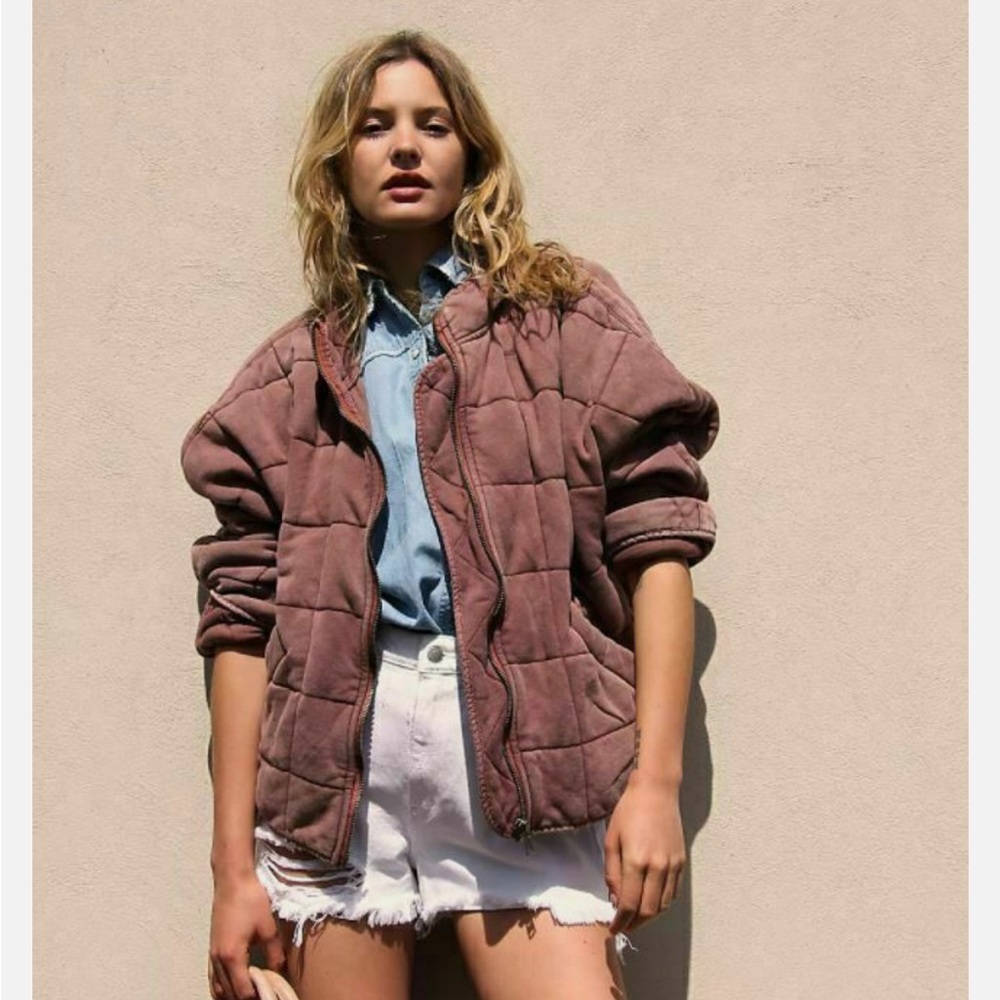 EUC Free People Dollman quilted jacket- cherry cola size small